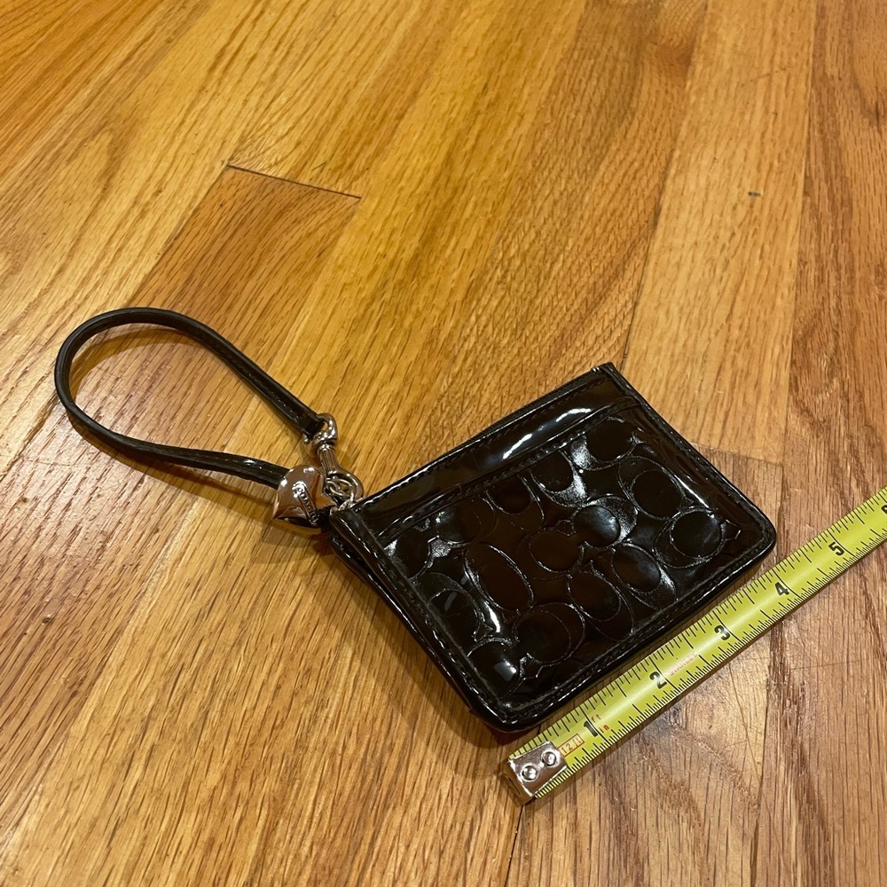 Coach Glossy Black Wristlet with Keychain